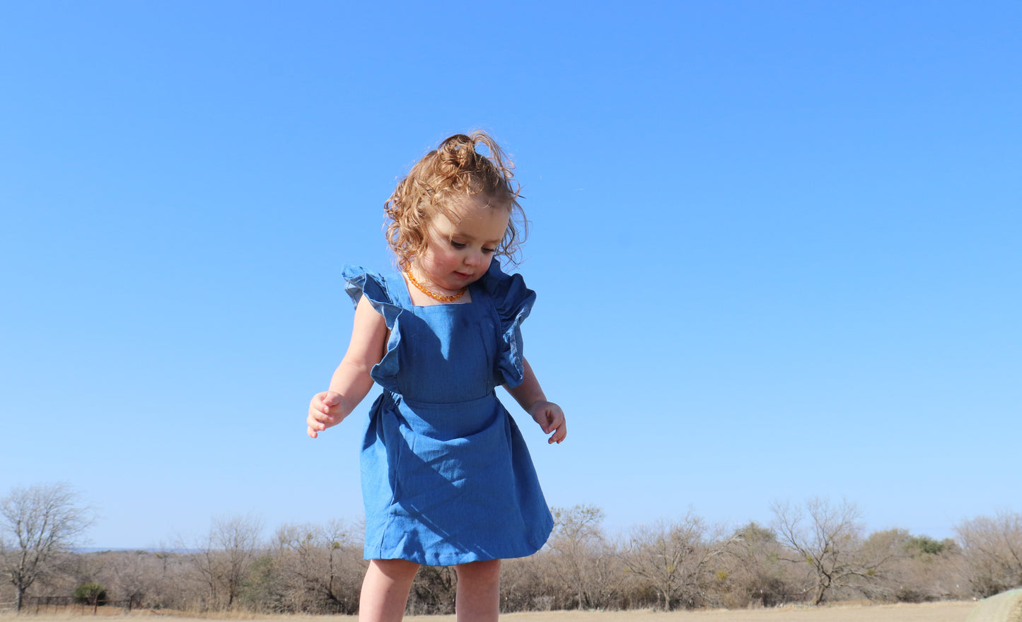 Victoria Ruffle Back Suspender Dress - Medium Denim