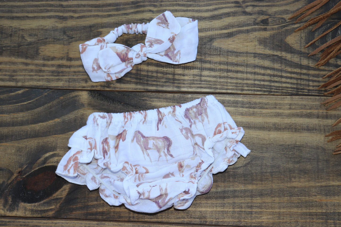 Wild Horses Ruffle Newcastle Cotton Bloomer and Headband Set