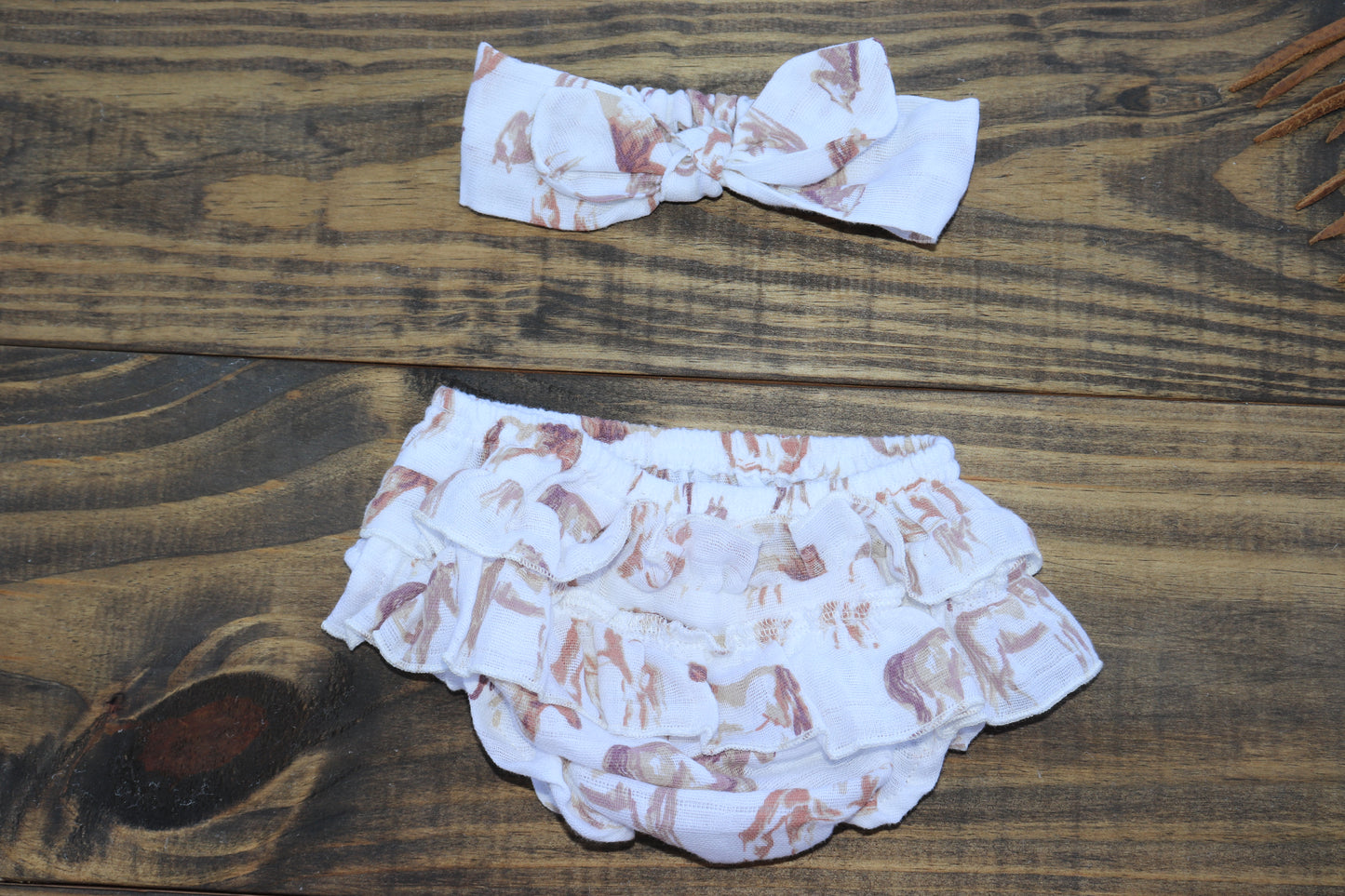 Wild Horses Ruffle Newcastle Cotton Bloomer and Headband Set