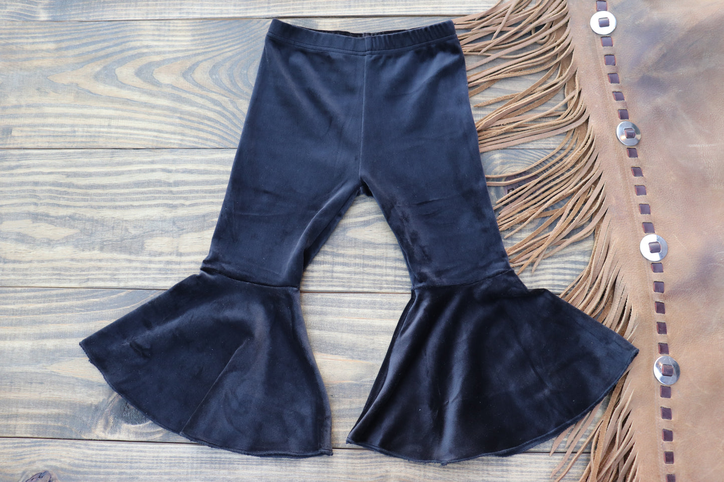 Lina Pleated Velour Bell Bottoms - Black