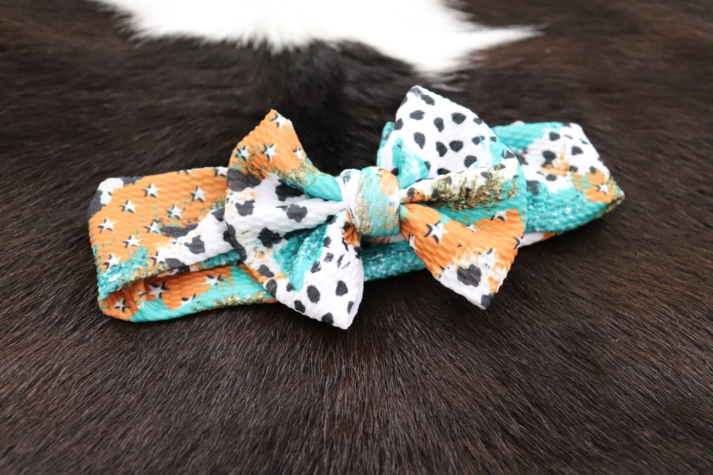 Western Brushstroke Teal Headwrap Baby Bow