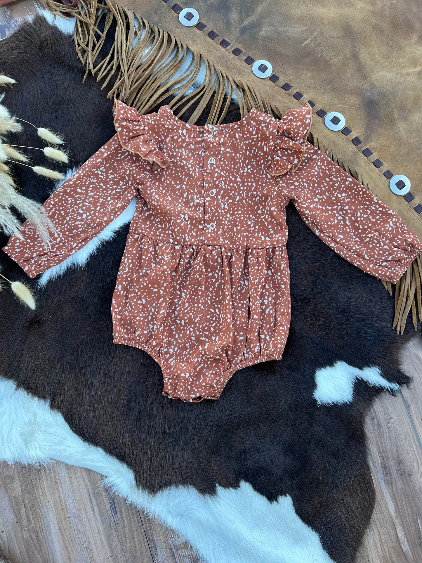 Rhodes Bubble Shorty Romper - Spiced Orange Spots