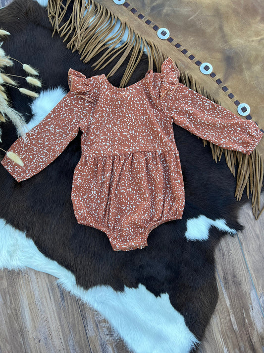 Rhodes Bubble Shorty Romper - Spiced Orange Spots