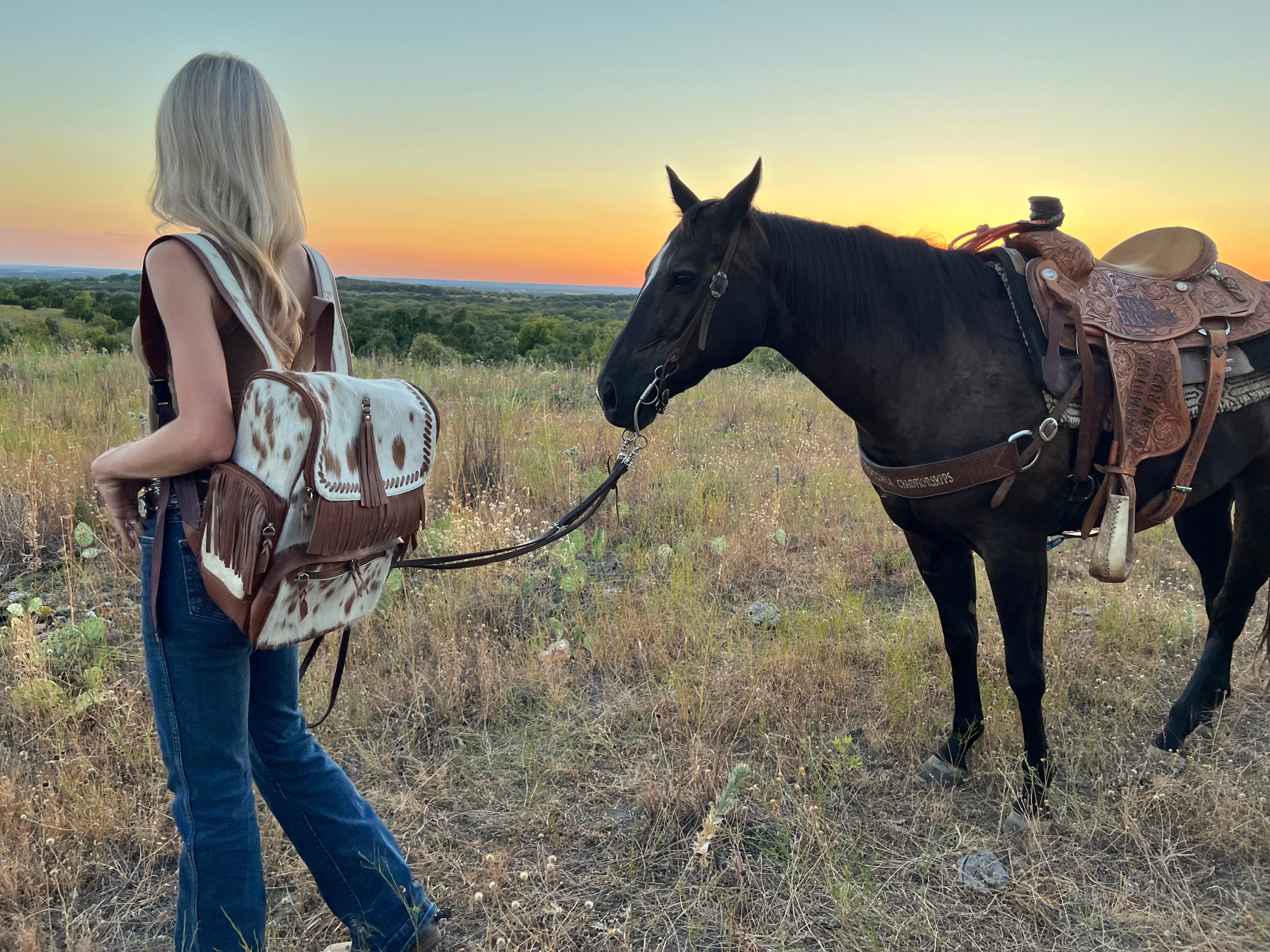 Cowhide backpack diaper on sale bag