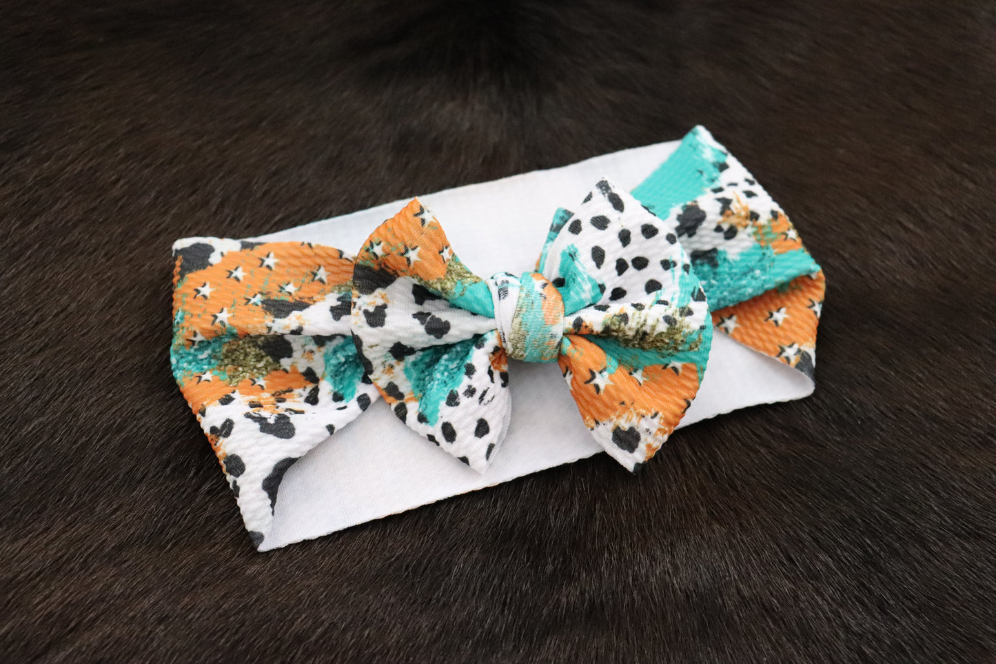 Western Brushstroke Teal Headwrap Baby Bow